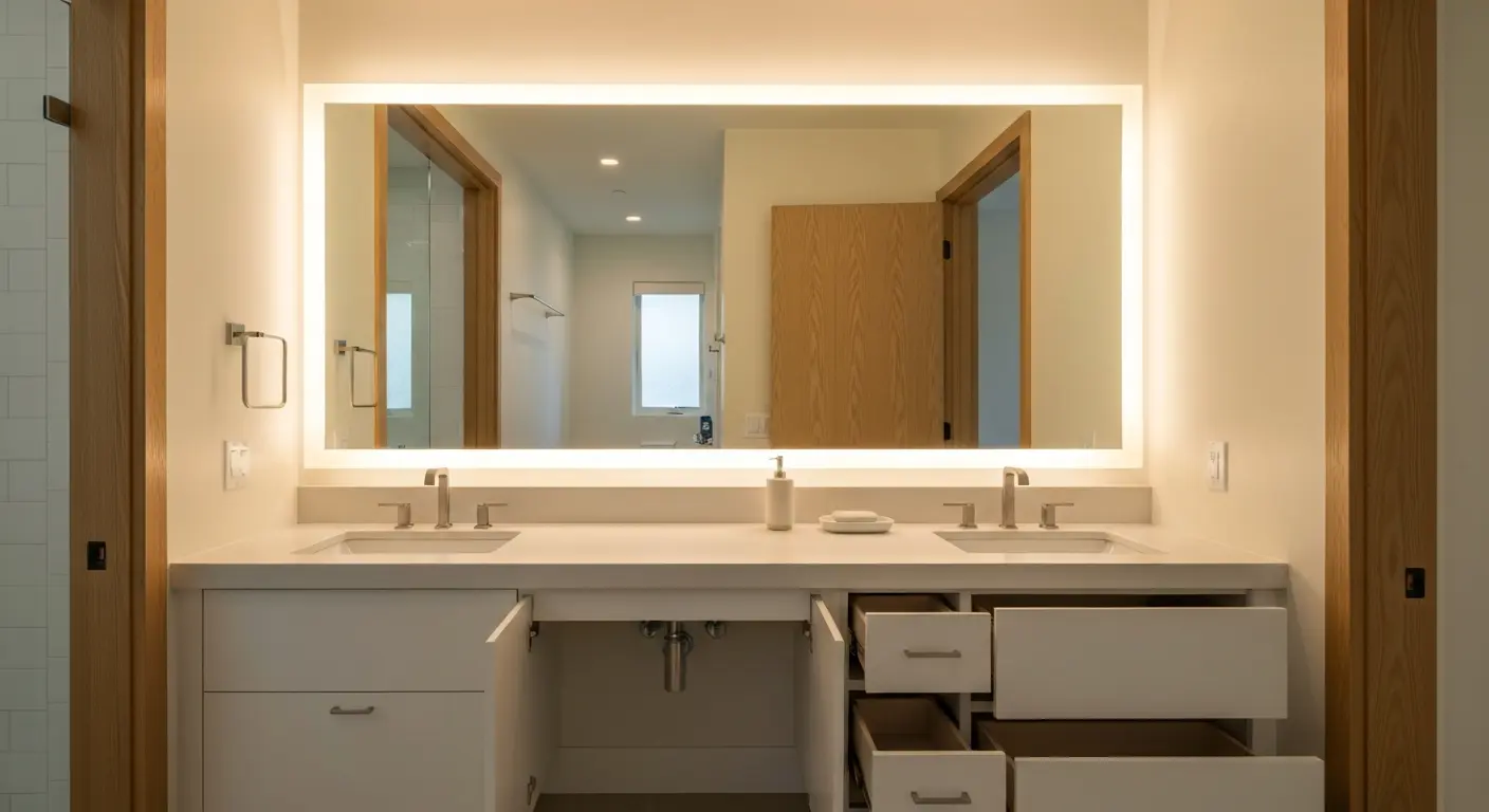 Vanity with storage and lighting