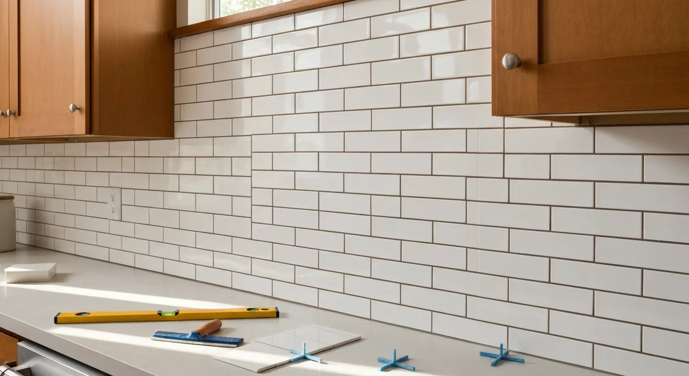 Subway tile backsplash installation