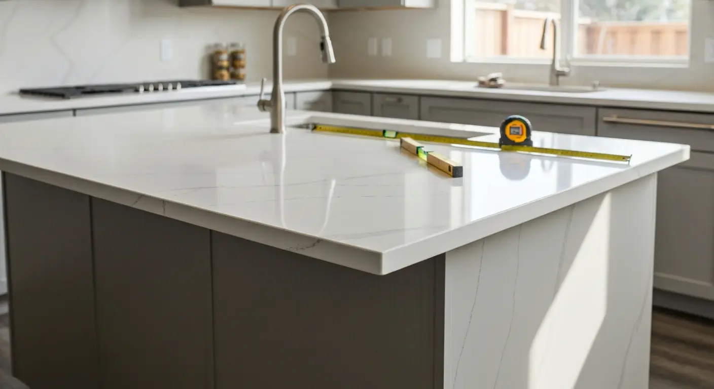 Countertop installation with quartz surfaces