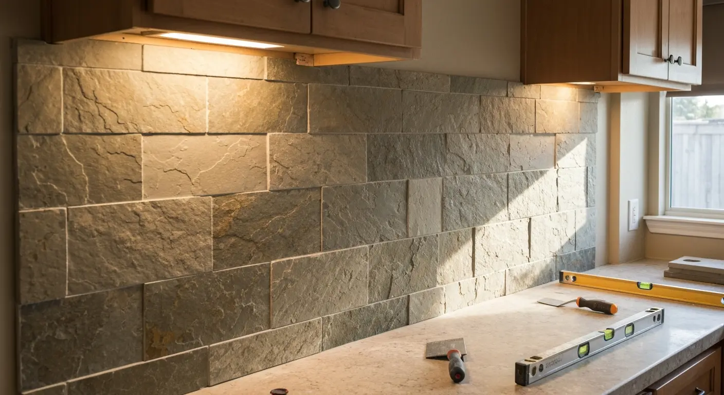 Stone backsplash installation