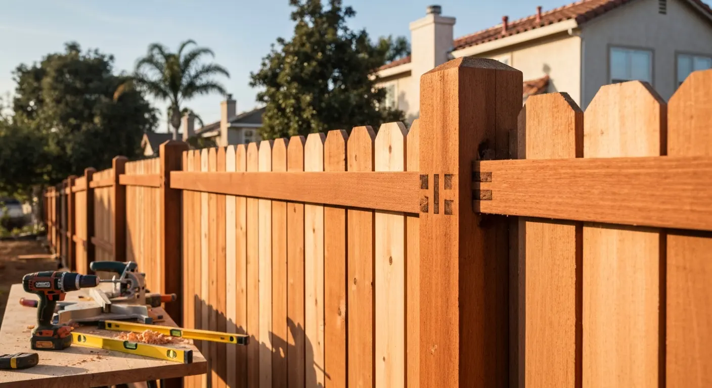 New wood fence installation