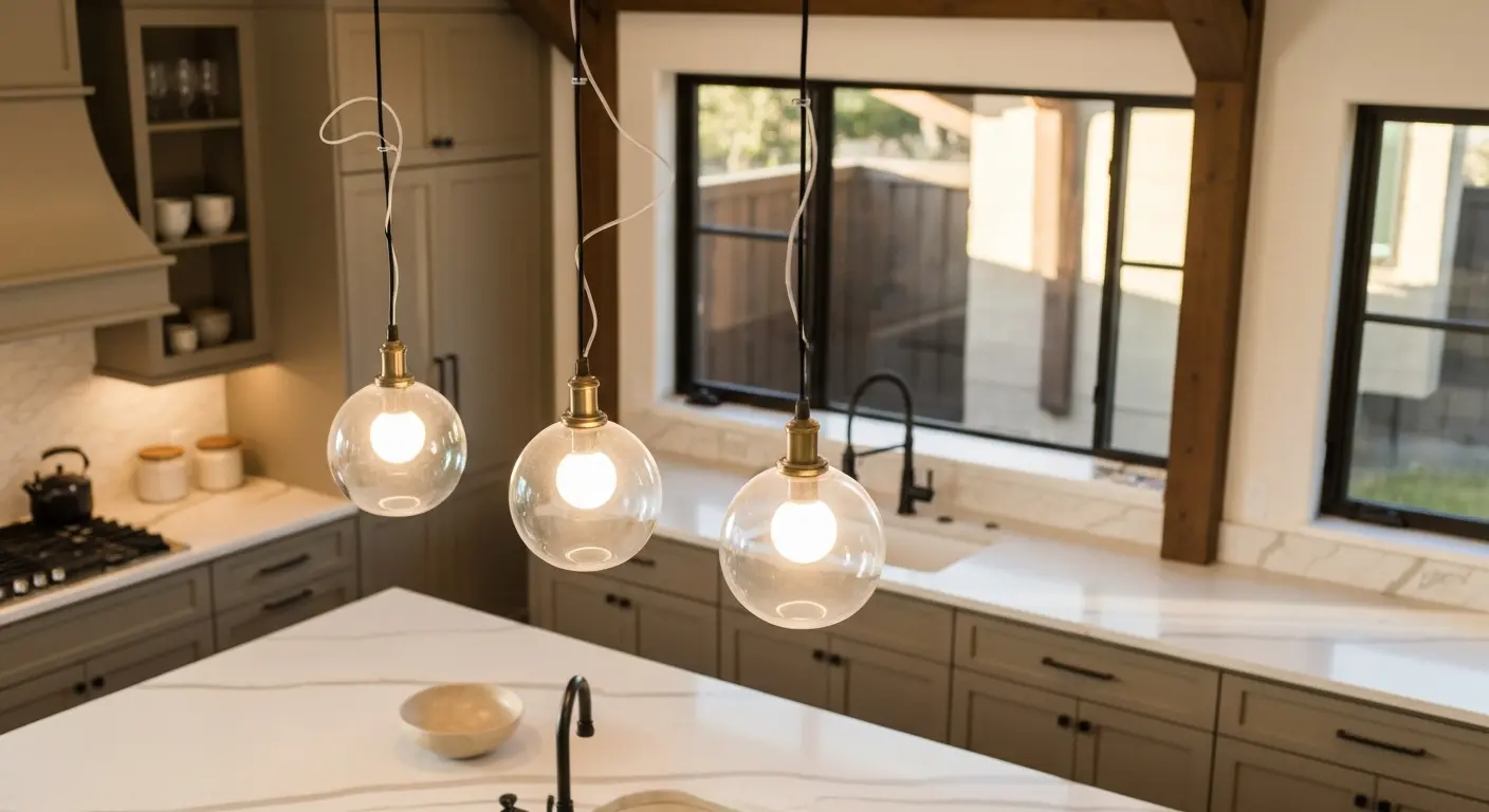 Pendant lighting above kitchen island