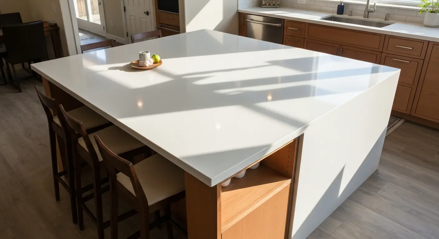 Kitchen island with waterfall countertop
