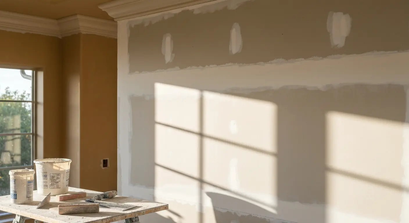 Drywall repair on damaged wall
