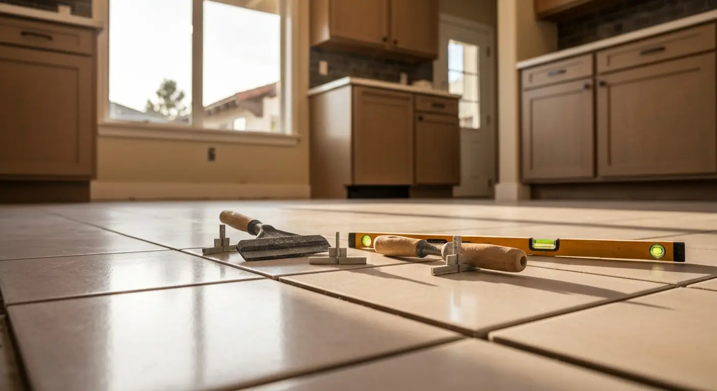 Ceramic tile kitchen floor installation in San Jose