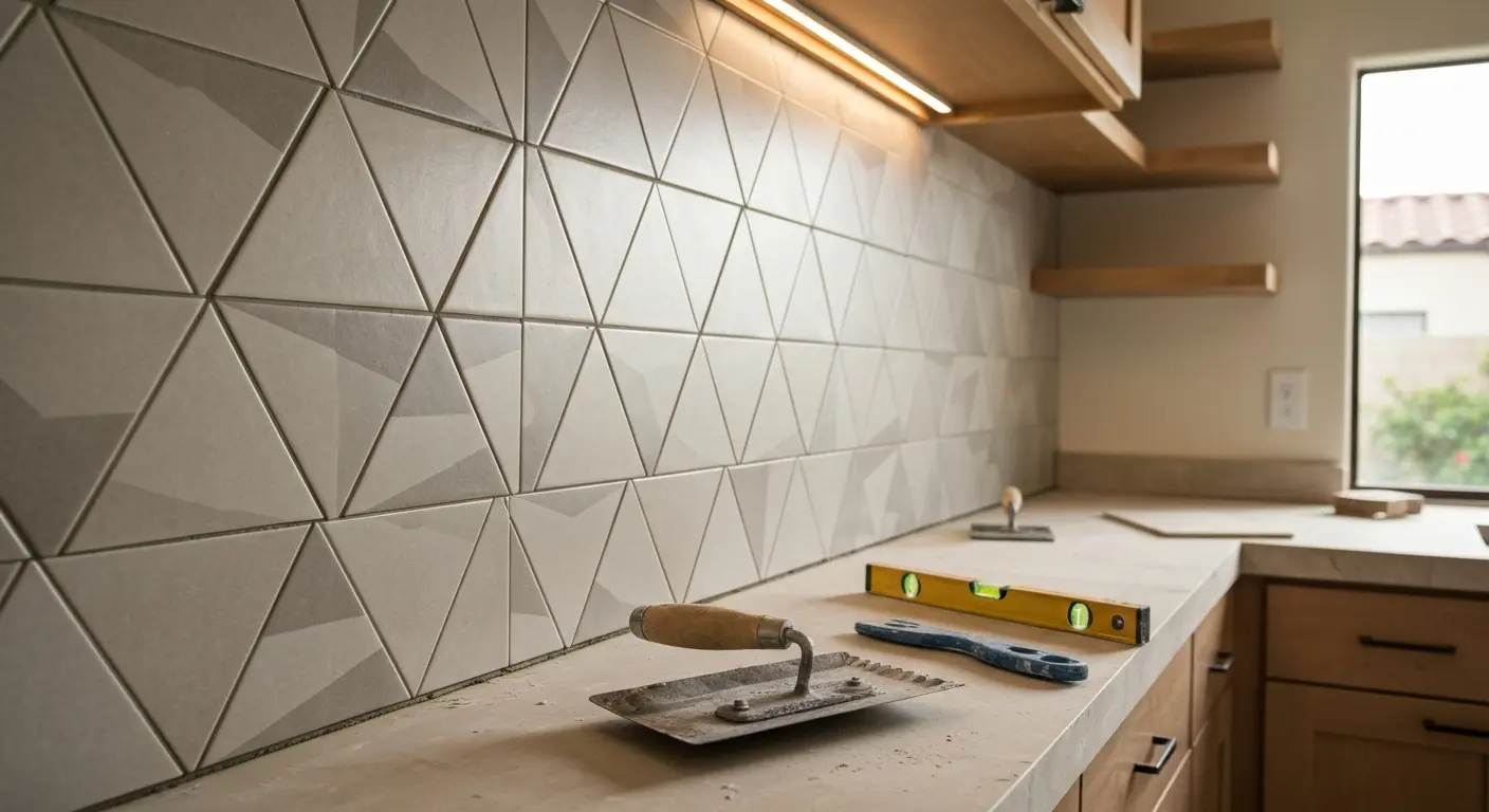Geometric tile backsplash installation