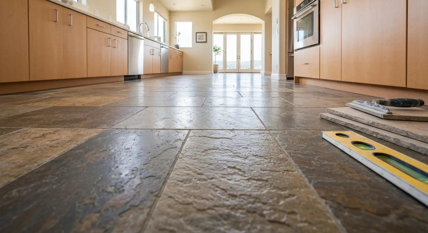 Natural stone kitchen flooring installation in San Jose