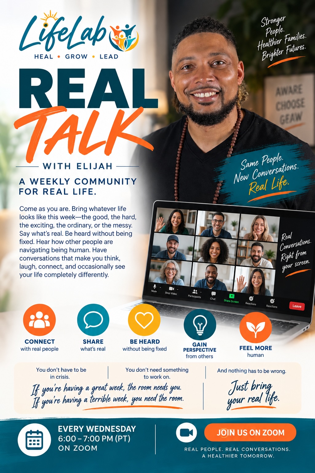 Real Talk with Elijah — every Wednesday, 6-7pm AZ time, live on Zoom