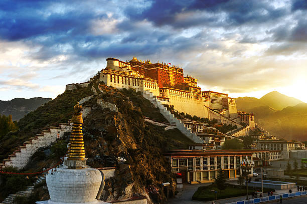 Potala Palace illuminated beneath a dramatic Tibetan sky