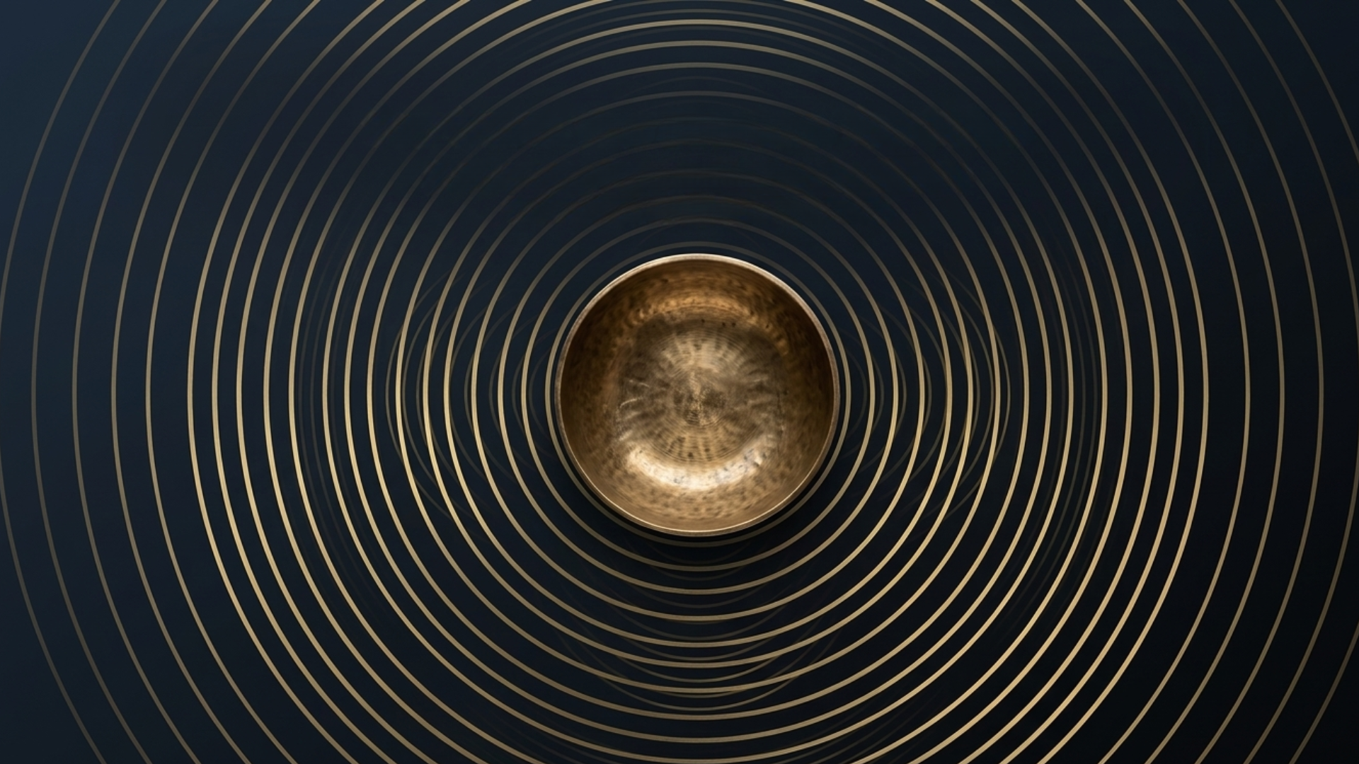 A Tibetan Singing Bowl surrounded by elegant concentric frequency waves