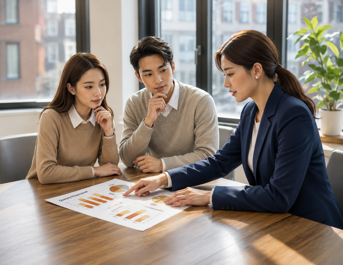 Real estate professional explaining down payment options to first-time buyers