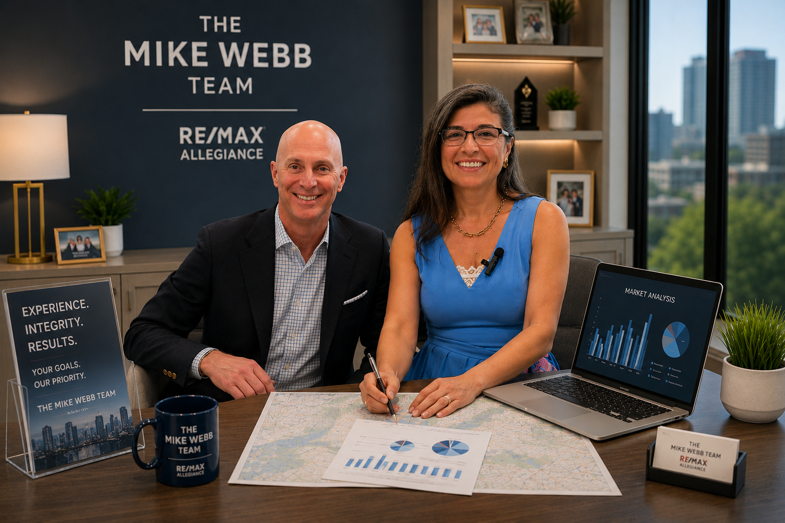 Homebuyers reviewing Fairfax neighborhood data with a local real estate agent