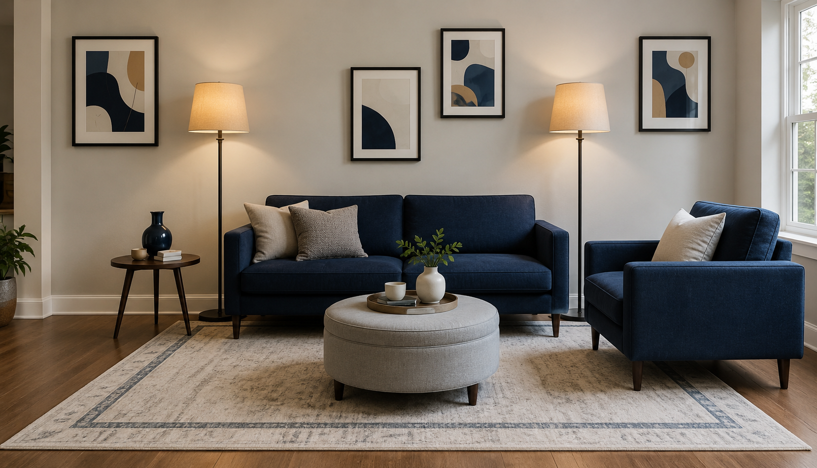 Minimal flat illustration of a decluttered, freshly painted living room