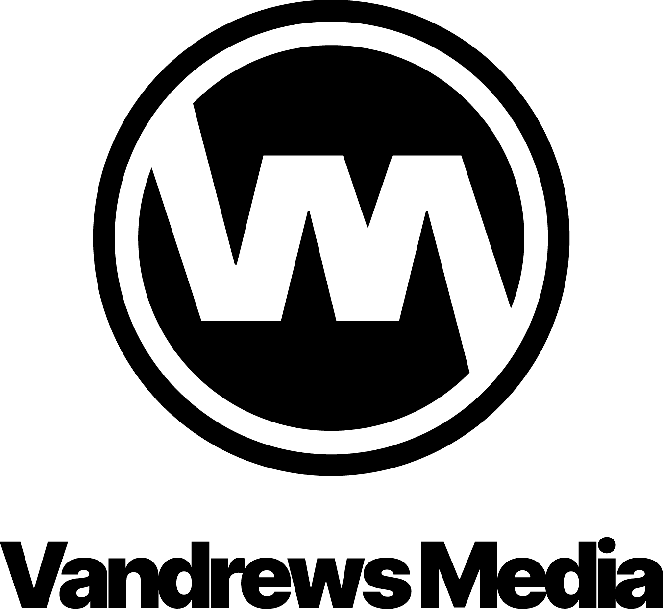 Vandrews Media stacked lockup, black on light
