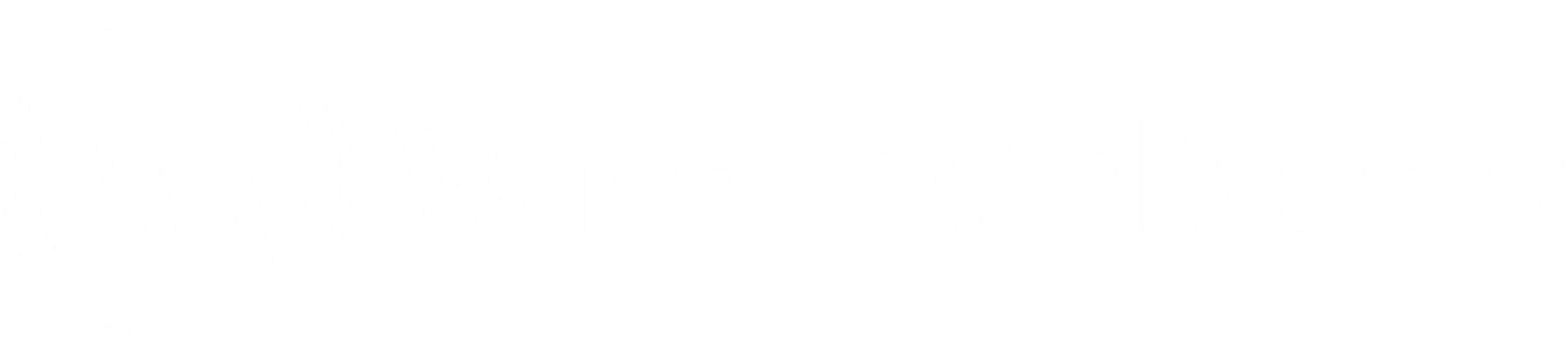 Vandrews Media horizontal lockup, white on dark