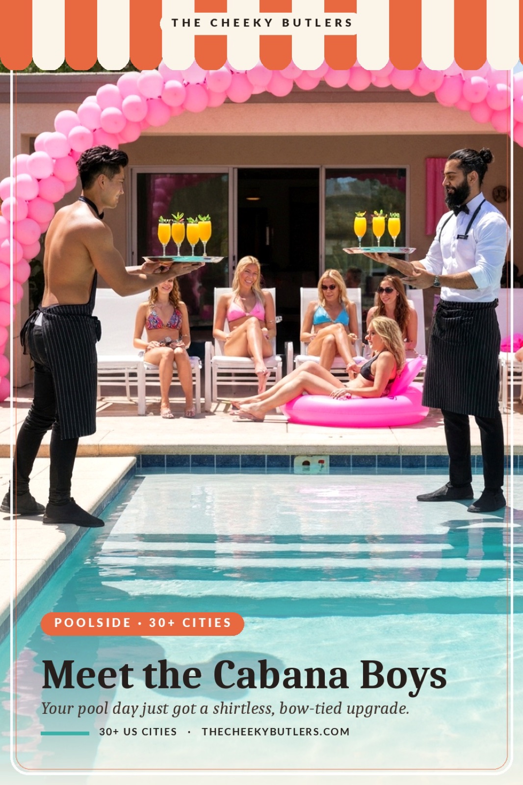 Cabana boy in a bow tie at a bachelorette pool party — what is a cabana boy Cabana boy in a bow tie at a bachelorette pool party — what is a cabana boy