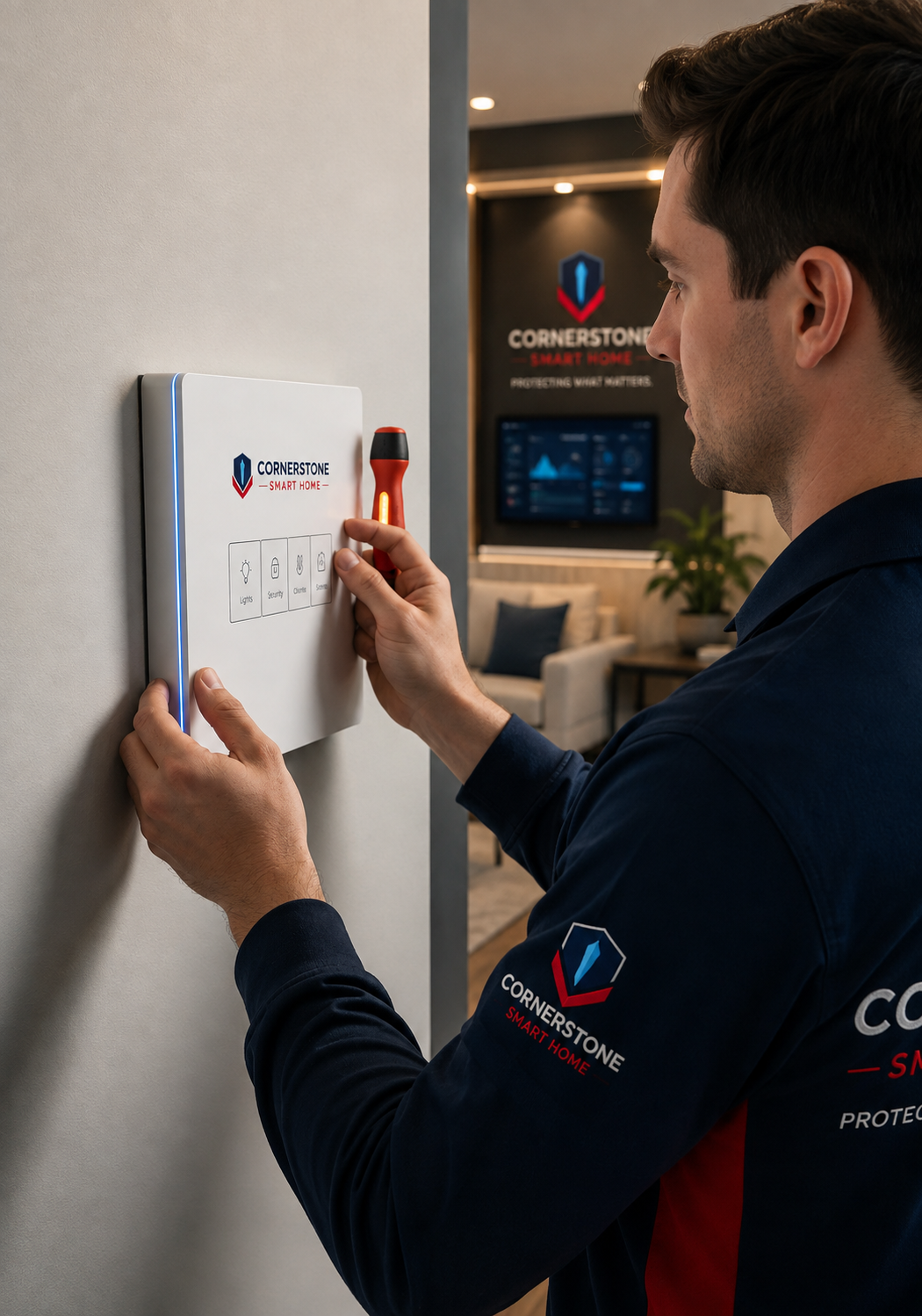 Smart home technician performing hands-on technical work