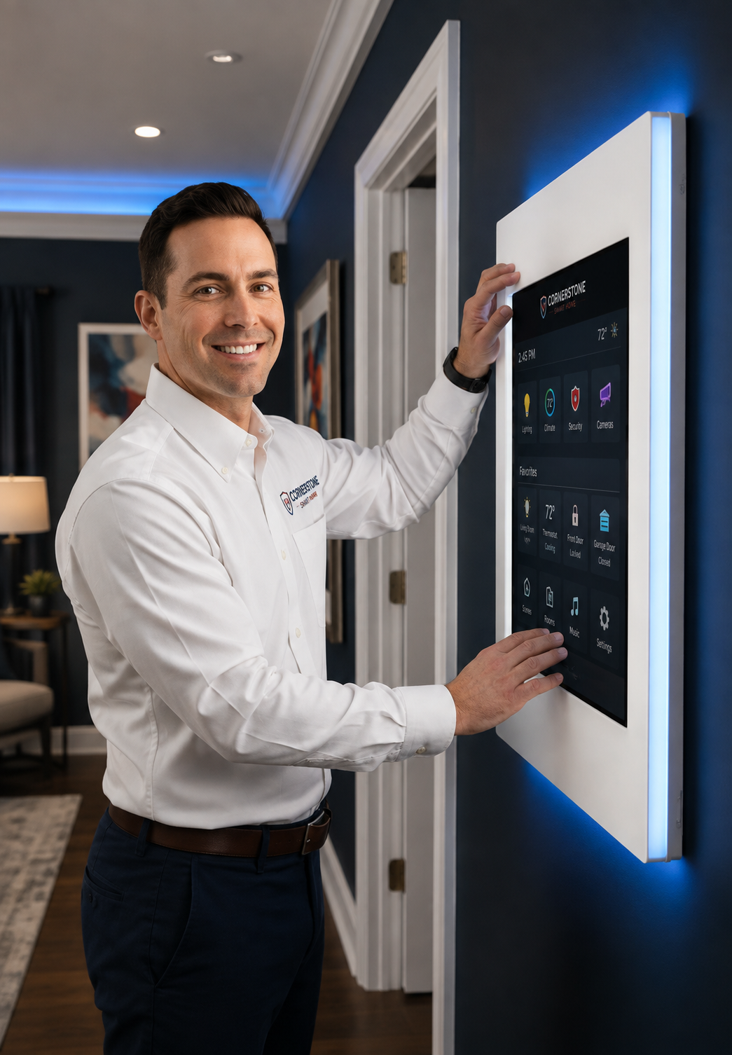 Professional smart home installer on the job