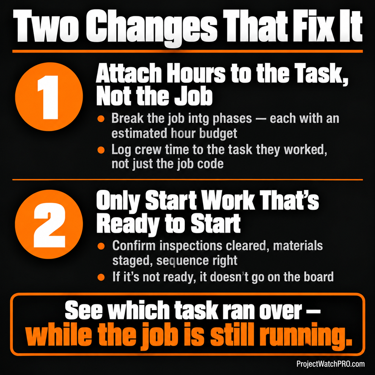 Two-step fix for construction crew productivity — task-level time tracking and startable work discipline Two-step fix for construction crew productivity — task-level time tracking and startable work discipline