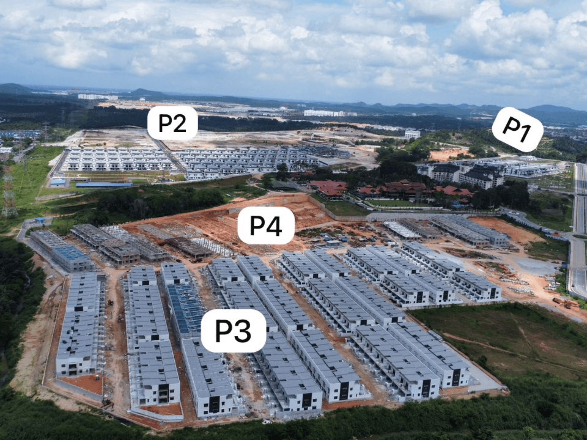 Taman Pulai Bestari Skudai master plan aerial view showing phase 1, phase 2, phase 3 and phase 4 site progress