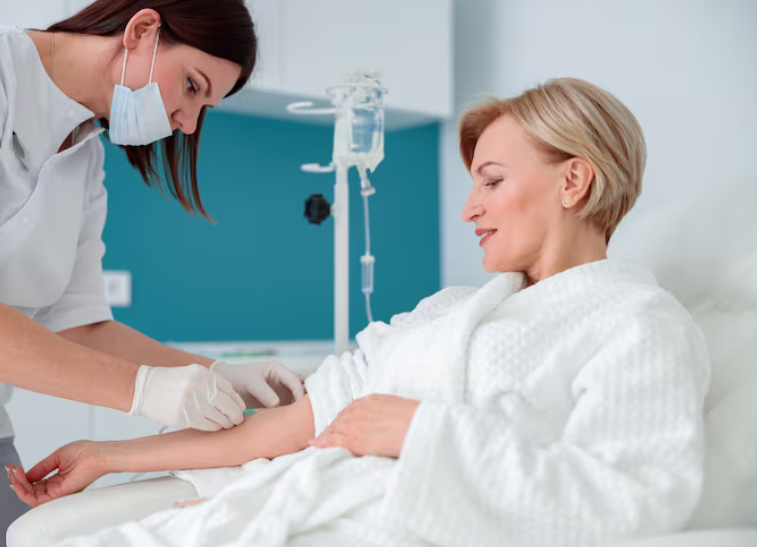 Woman takes care about her skin and doing cosmetology and lazer procedures