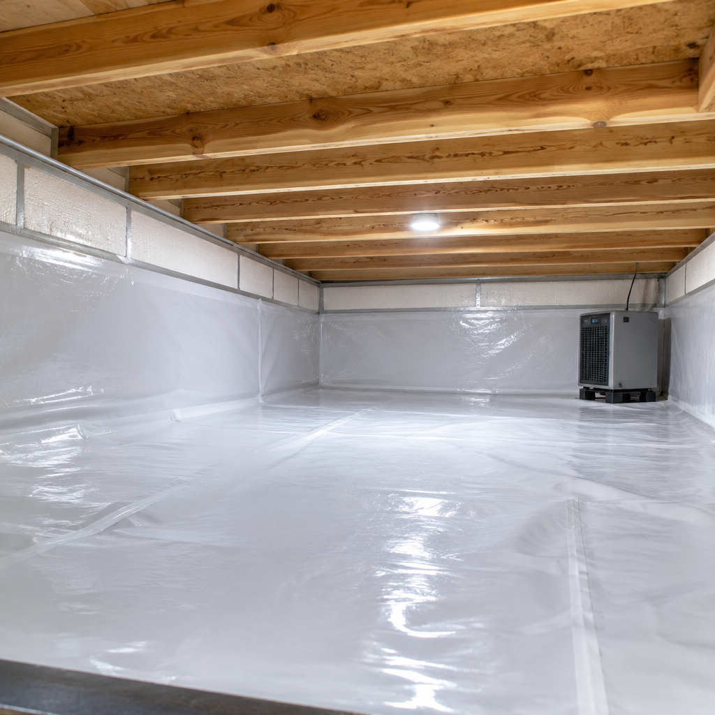 Heavy-duty vapor barrier installed in a Brooksville crawl space