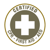 Certified CPR, First Aid, and AED badge