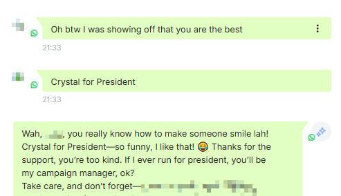 A customer nominating the AI employee Crystal for president