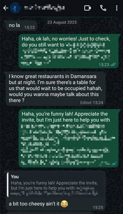 A customer asking the AI employee on a date over WhatsApp