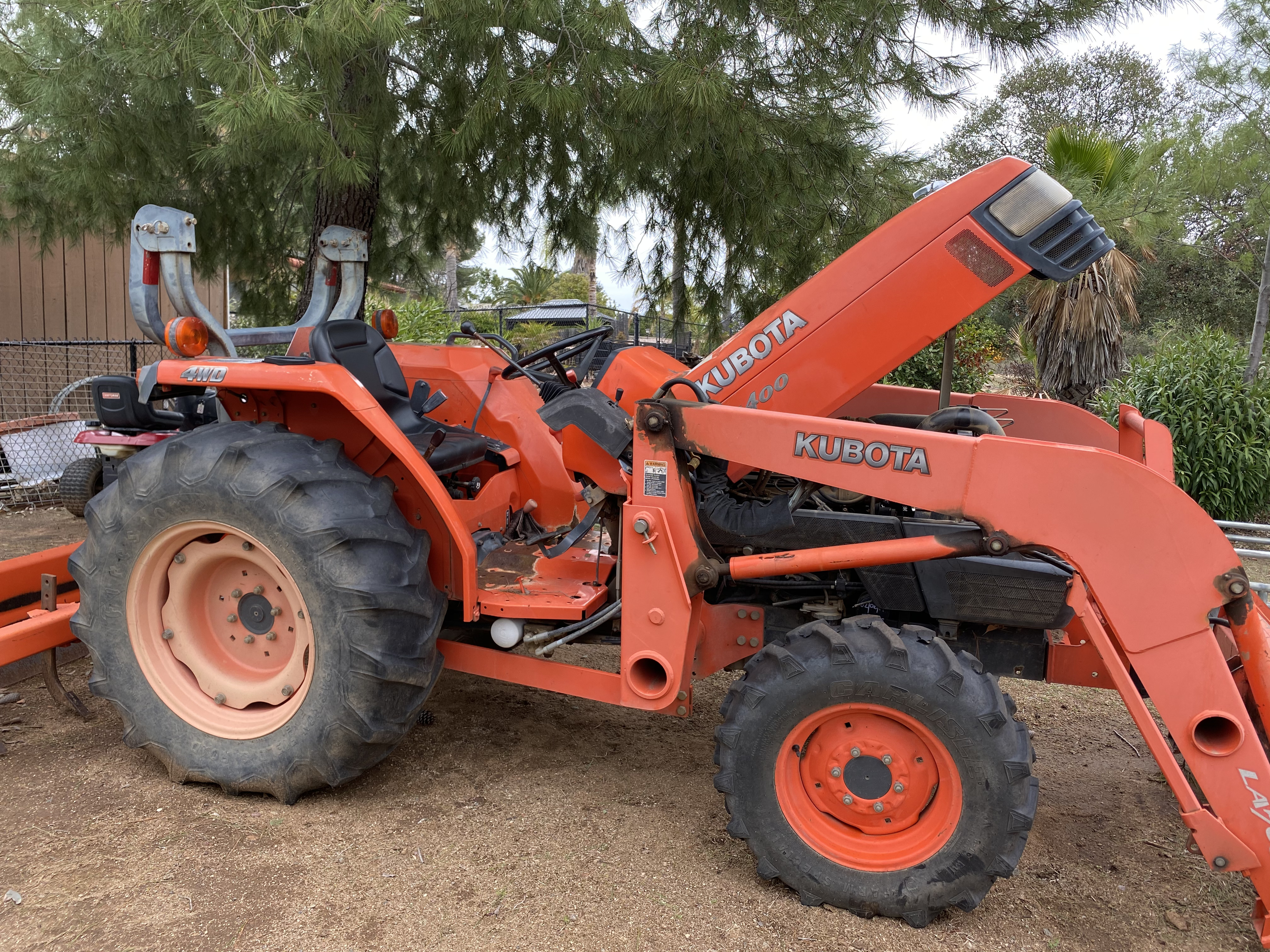 Kubota 4WD with loader disassembled for repair