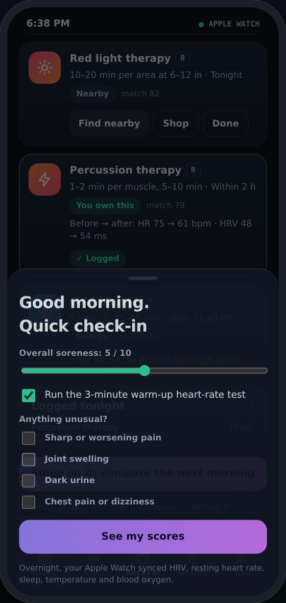 Morning check-in for soreness and symptoms