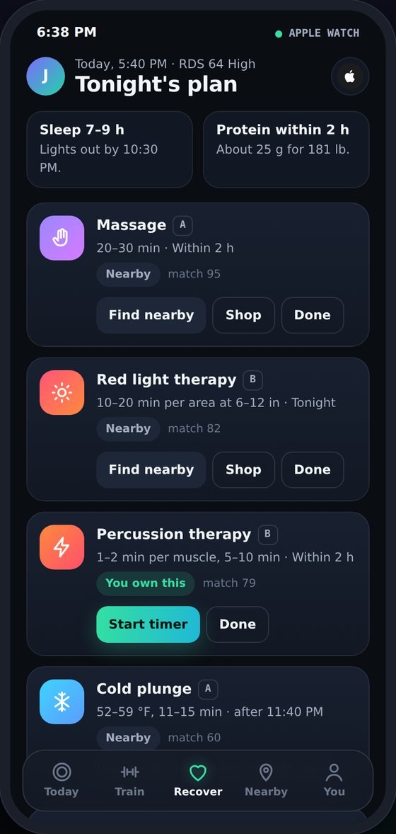Tonight's recovery plan with massage, red light therapy and percussion therapy