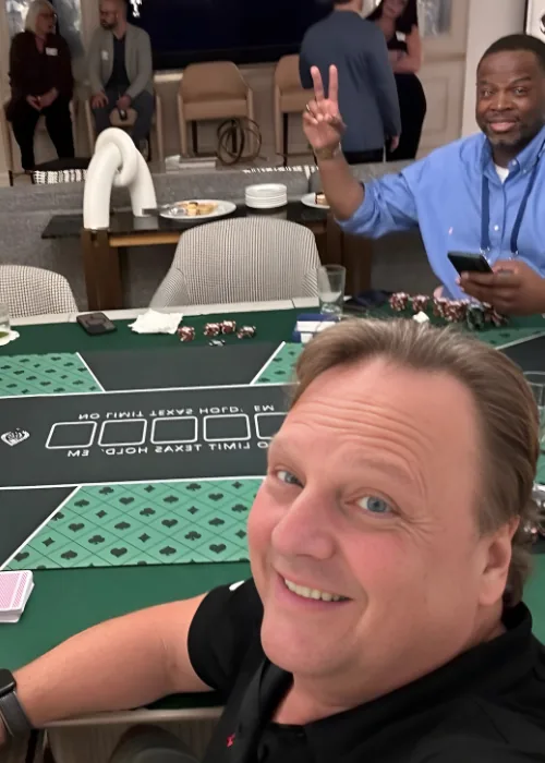 Professional poker instructor leading corporate poker training