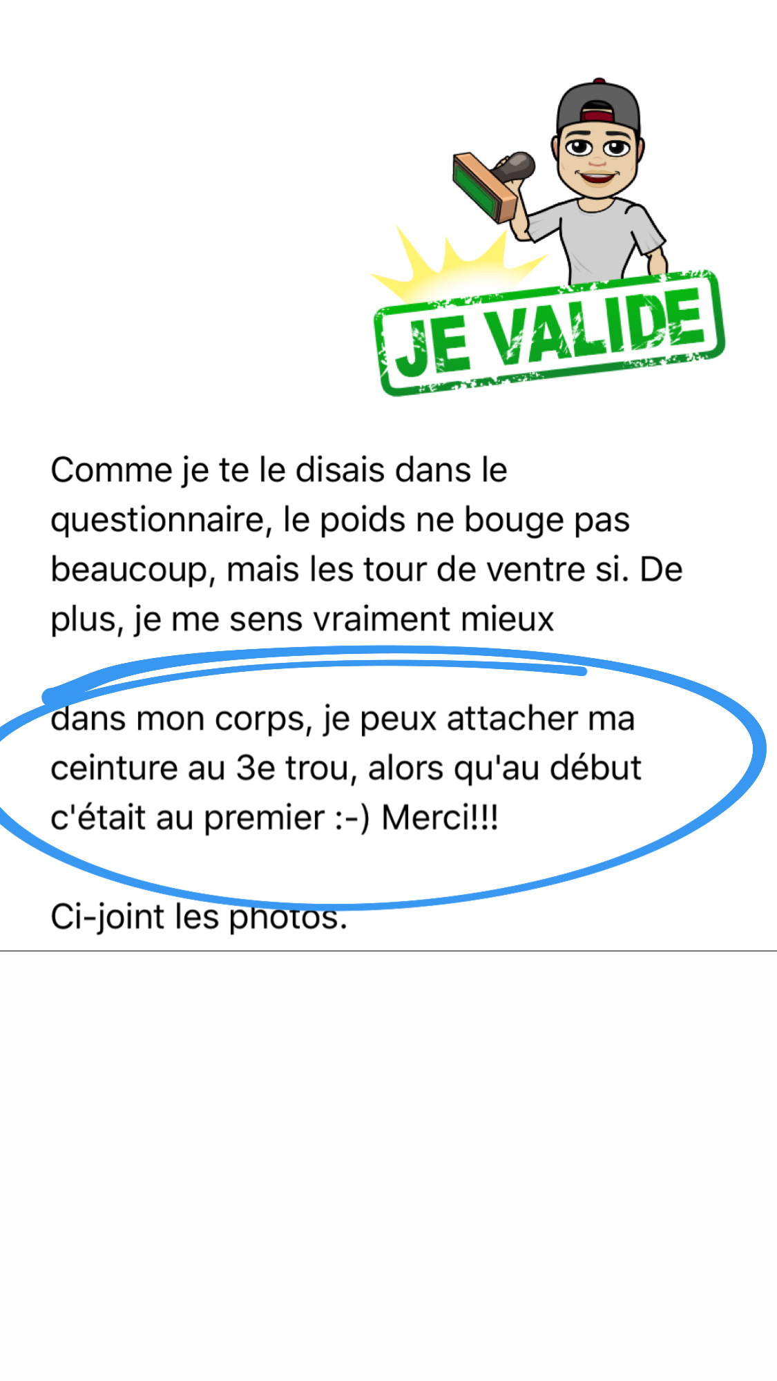 Témoignage client ATI — ceinture au 3e trou