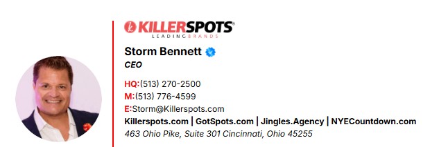 Storm Bennett, CEO Killerspots Agency — Contact Card