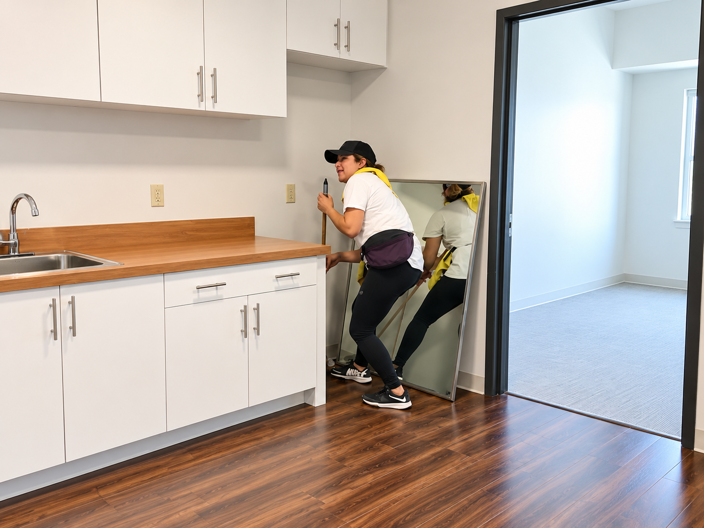 Kean University - Enterprise specialist performing detail work on kitchen cabinetry and trim