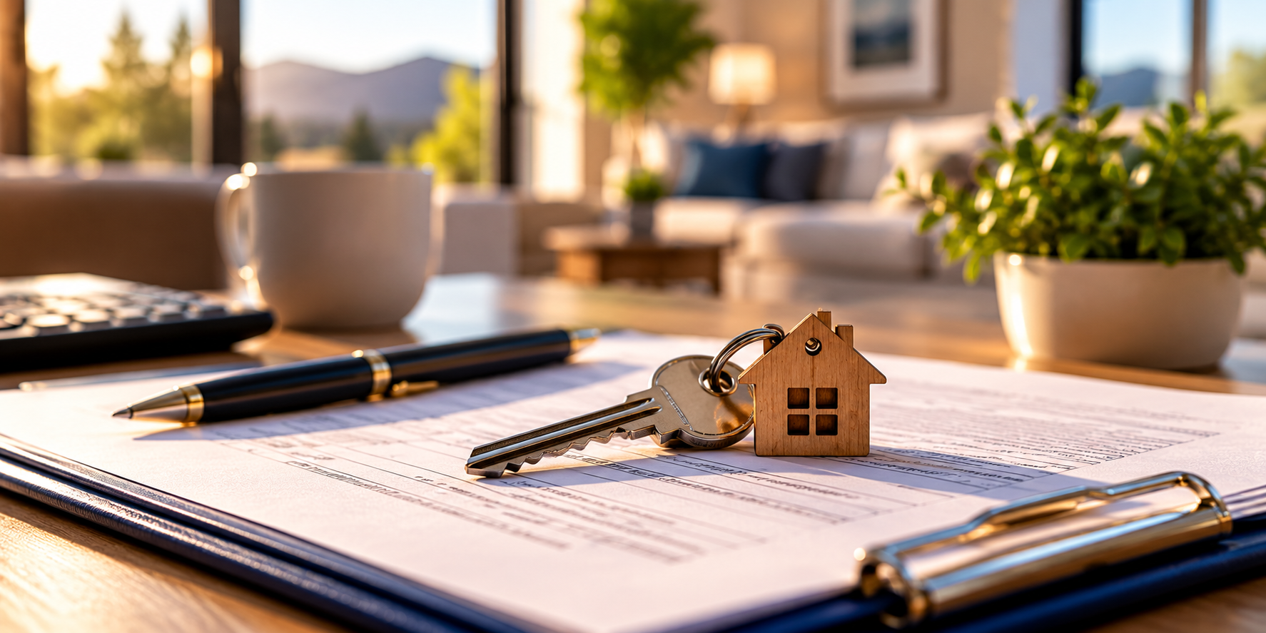 Home keys and loan documents representing conventional refinance options