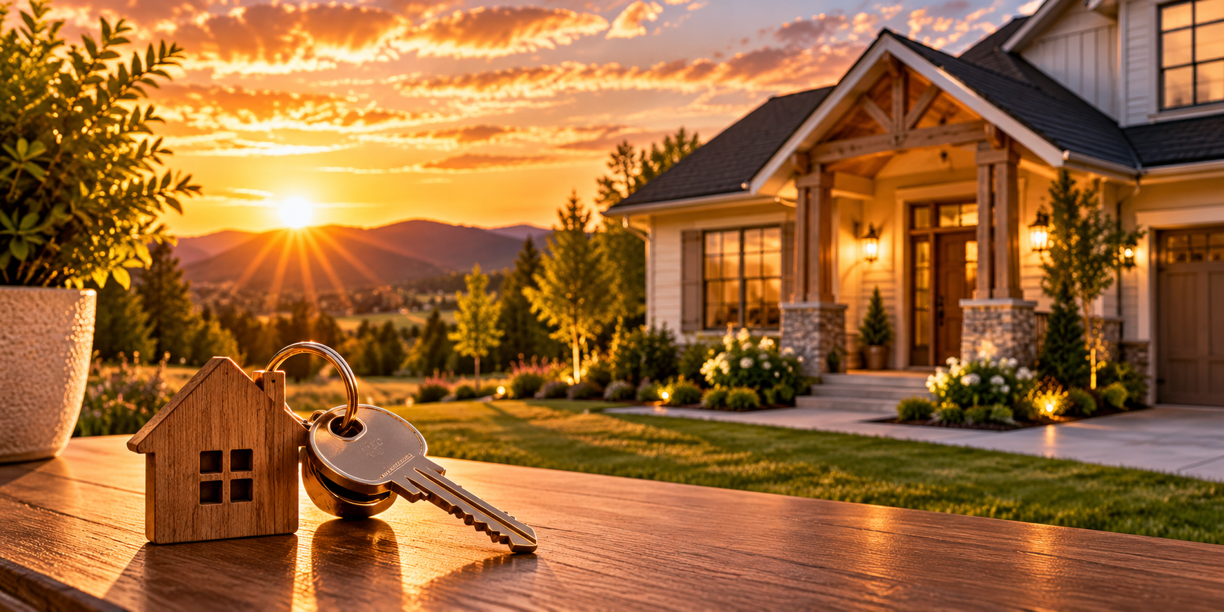 Home keys, miniature house, and coin stacks representing an FHA lower-down-payment purchase