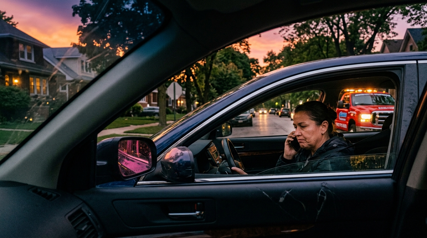 Driver comparing an auto tow membership plan against calling a local towing company Driver comparing an auto tow membership plan against calling a local towing company