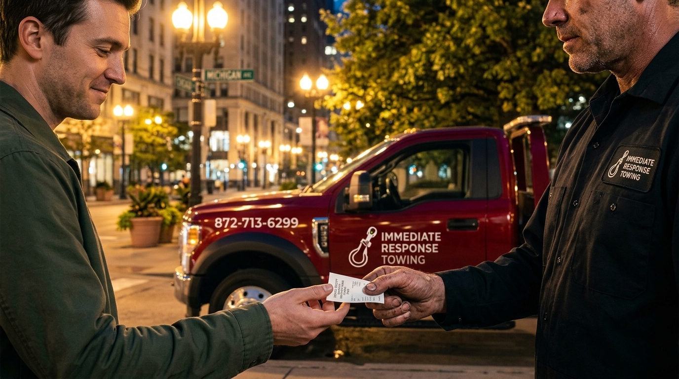 Immediate Response Towing operator providing upfront pricing with no hidden fees in Chicago