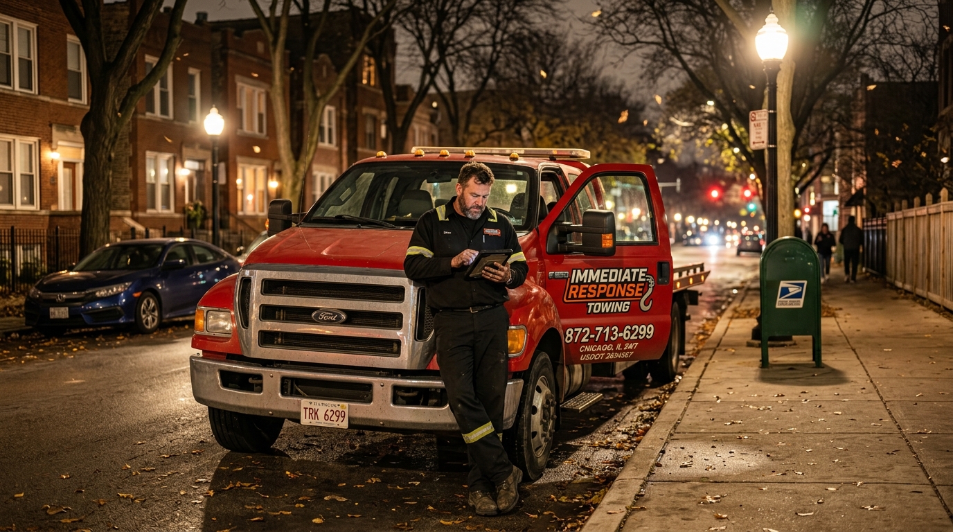 : Immediate Response Towing operator providing upfront pricing with no hidden fees in Chicago
