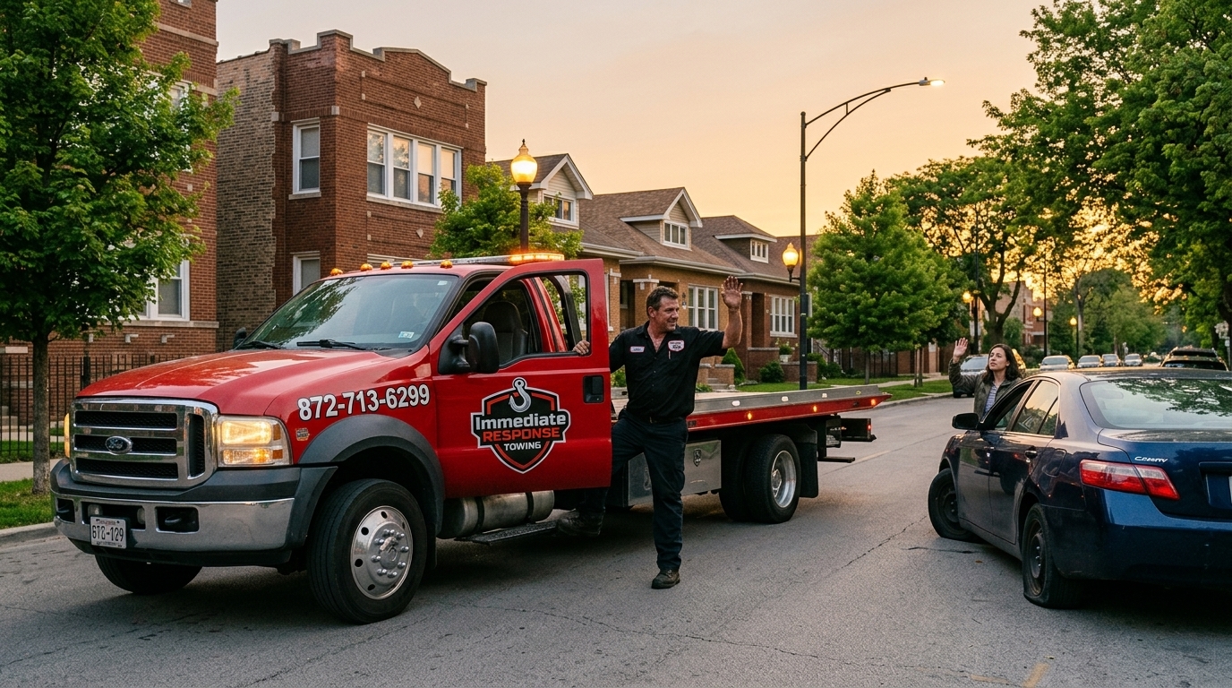 Immediate Response Towing operator arriving quickly after a car towing companies near me search Immediate Response Towing operator arriving quickly after a car towing companies near me search
