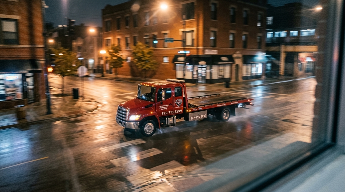 Immediate Response Towing truck providing real around the clock coverage in Chicago