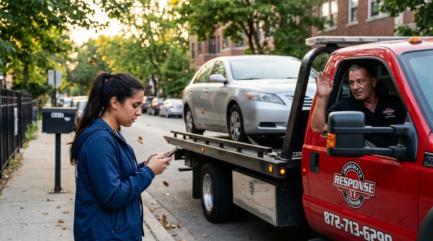 Driver arranging a ride after her car towing service could not offer a passenger seat