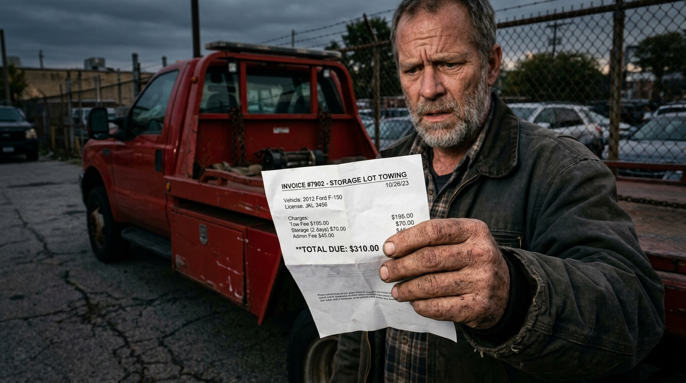Driver confused by unexpected towing fees on an invoice