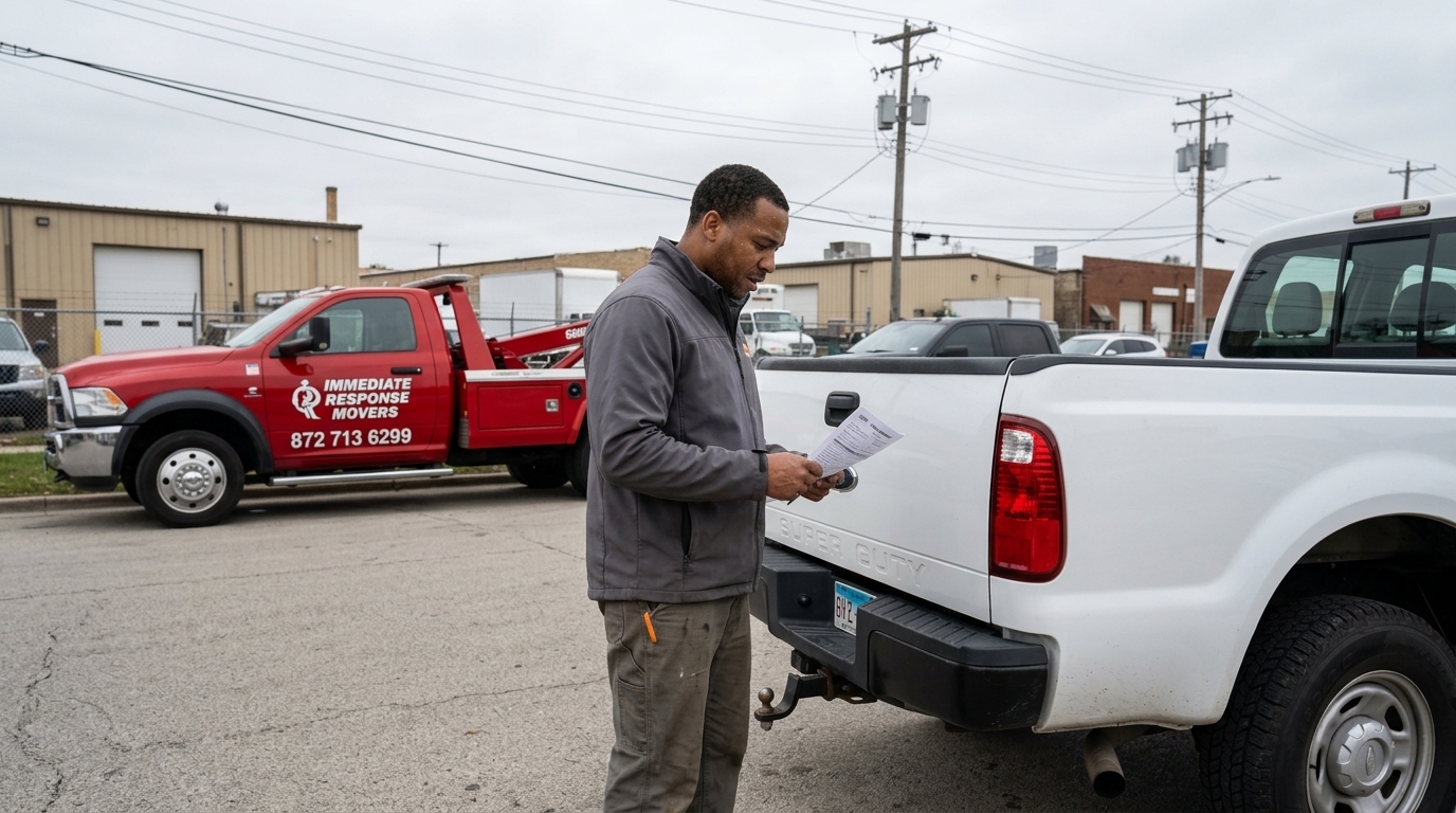 Driver reviewing tow truck rental pricing before deciding what to do