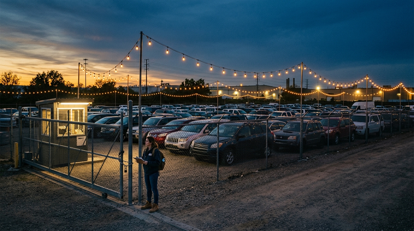 Vehicle storage yard where a private towing company holds towed cars in Chicago