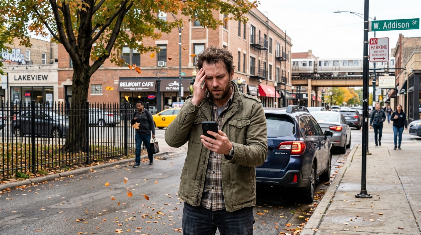 Driver comparing several tow truck listings after searching for one near him