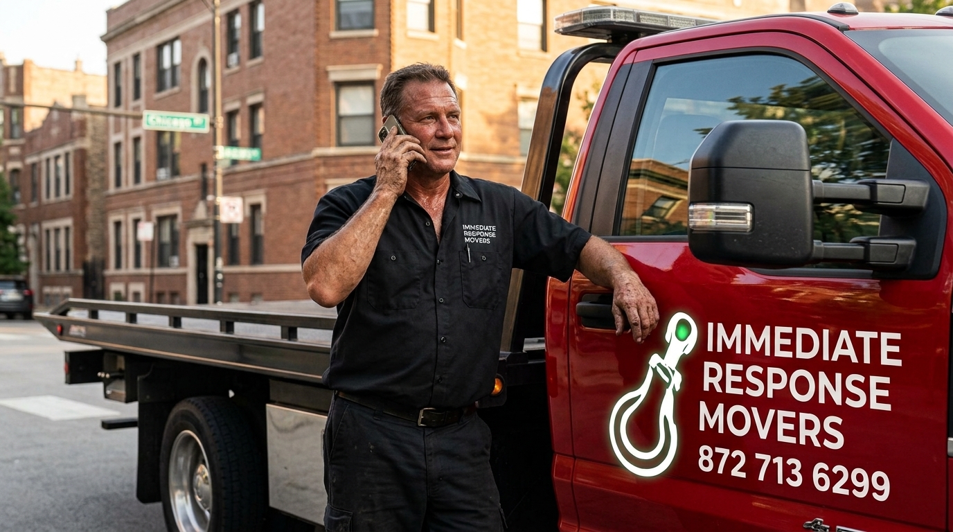 Immediate Response Movers driver confirming details directly with a customer Immediate Response Movers driver confirming details directly with a customer