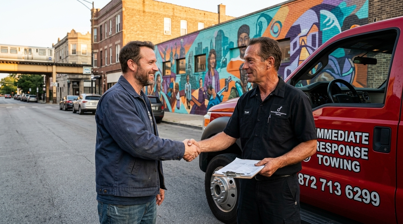 Driver relieved after a quick tow truck response on the West Side of Chicago